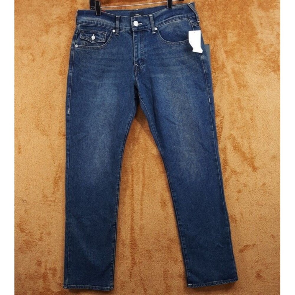 TRUE RELIGION Jeans Mens Size 34x34 Dark Wash RICKY Snap Flap Straight $159